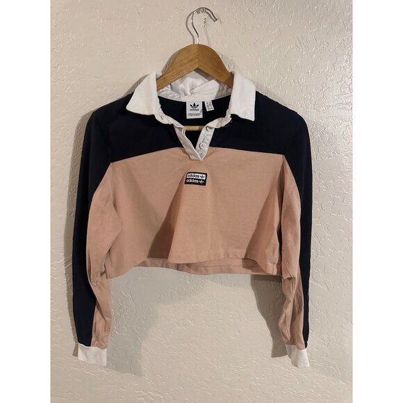 Adidas Y2K  Colorblock Cropped Collared Polo Top - Picture 2 of 8